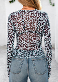 Womens Mesh Long Sleeve Top 2025 Trendy Spring See Through Sheer Blouse Leopard Fitted Going Out Layering Shirts