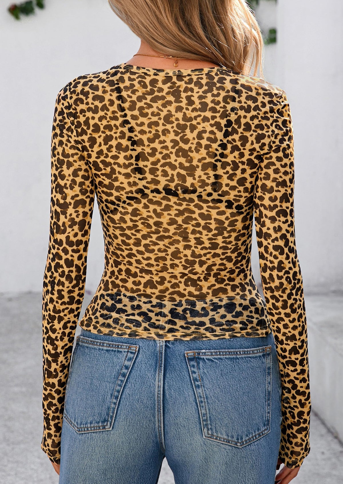 Womens Mesh Long Sleeve Top 2025 Trendy Spring See Through Sheer Blouse Leopard Fitted Going Out Layering Shirts