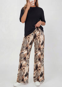 PRETTYGARDEN Women's 2 Piece Lounge Sets Summer Casual Short Sleeve Tops Leopard Flowy Pants Pajamas Vacation Travel Outfits - PRETTYGARDEN