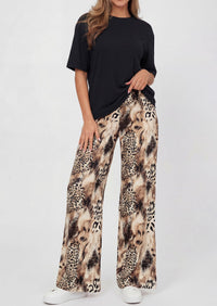 PRETTYGARDEN Women's 2 Piece Lounge Sets Summer Casual Short Sleeve Tops Leopard Flowy Pants Pajamas Vacation Travel Outfits - PRETTYGARDEN