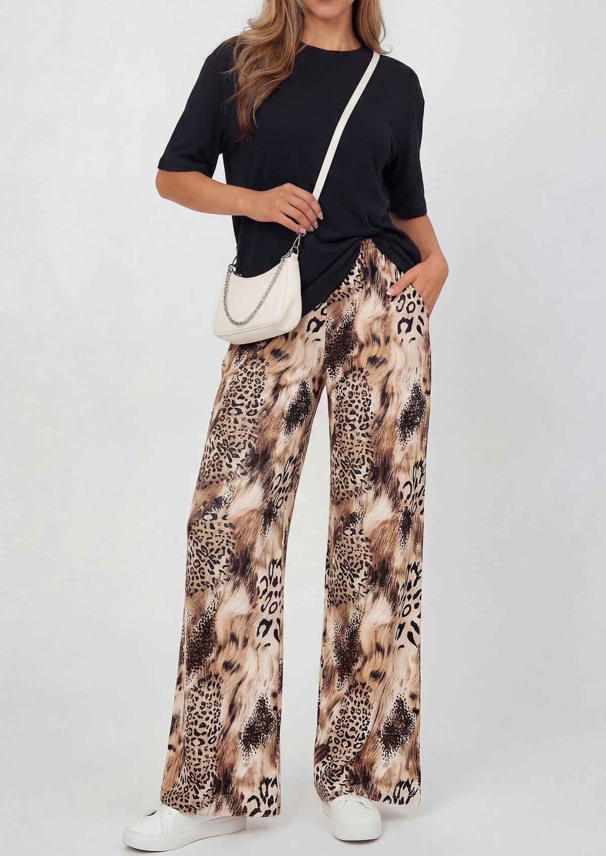 PRETTYGARDEN Women's 2 Piece Lounge Sets Summer Casual Short Sleeve Tops Leopard Flowy Pants Pajamas Vacation Travel Outfits - PRETTYGARDEN