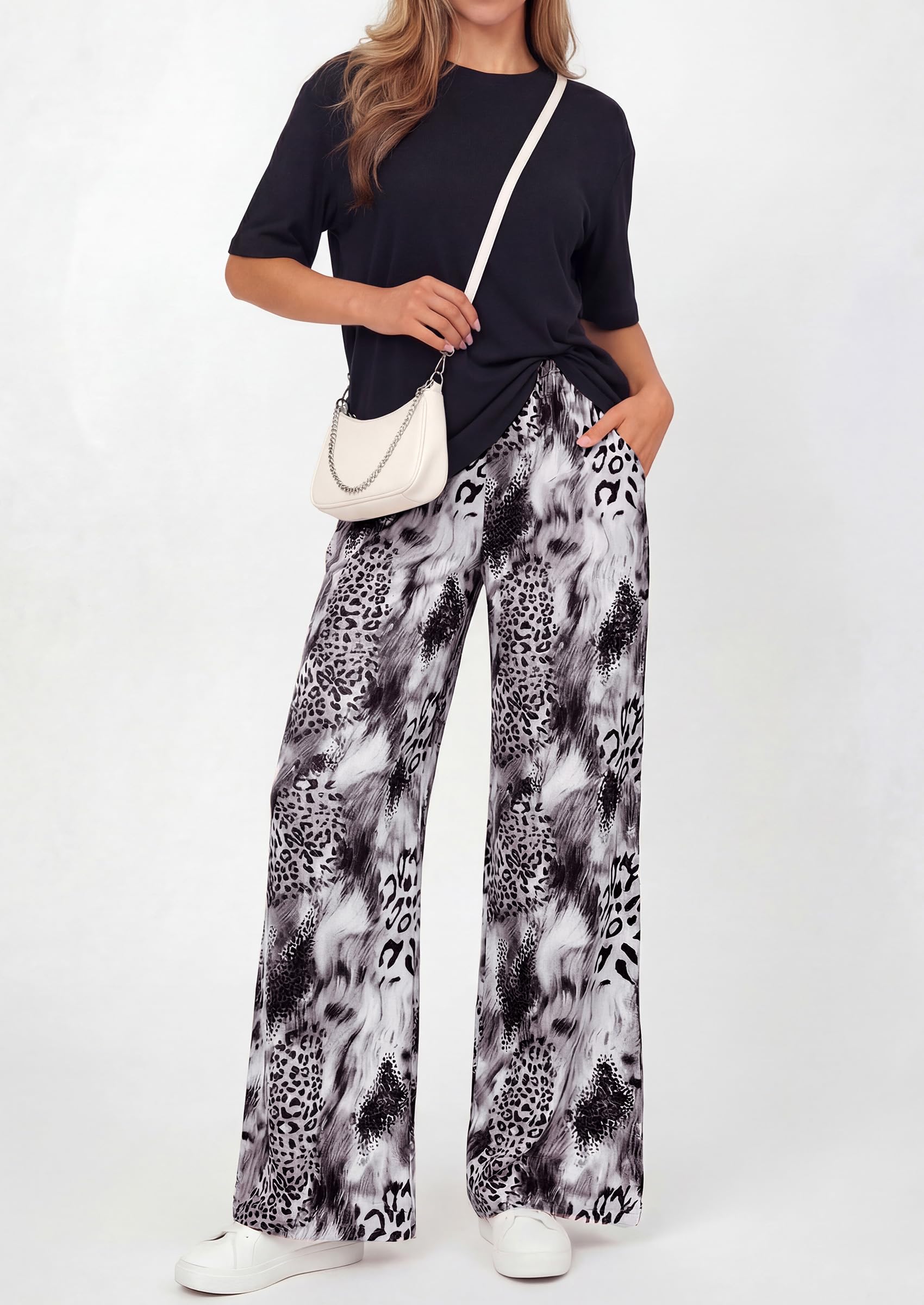 PRETTYGARDEN Women's 2 Piece Lounge Sets Summer Casual Short Sleeve Tops Leopard Flowy Pants Pajamas Vacation Travel Outfits - PRETTYGARDEN