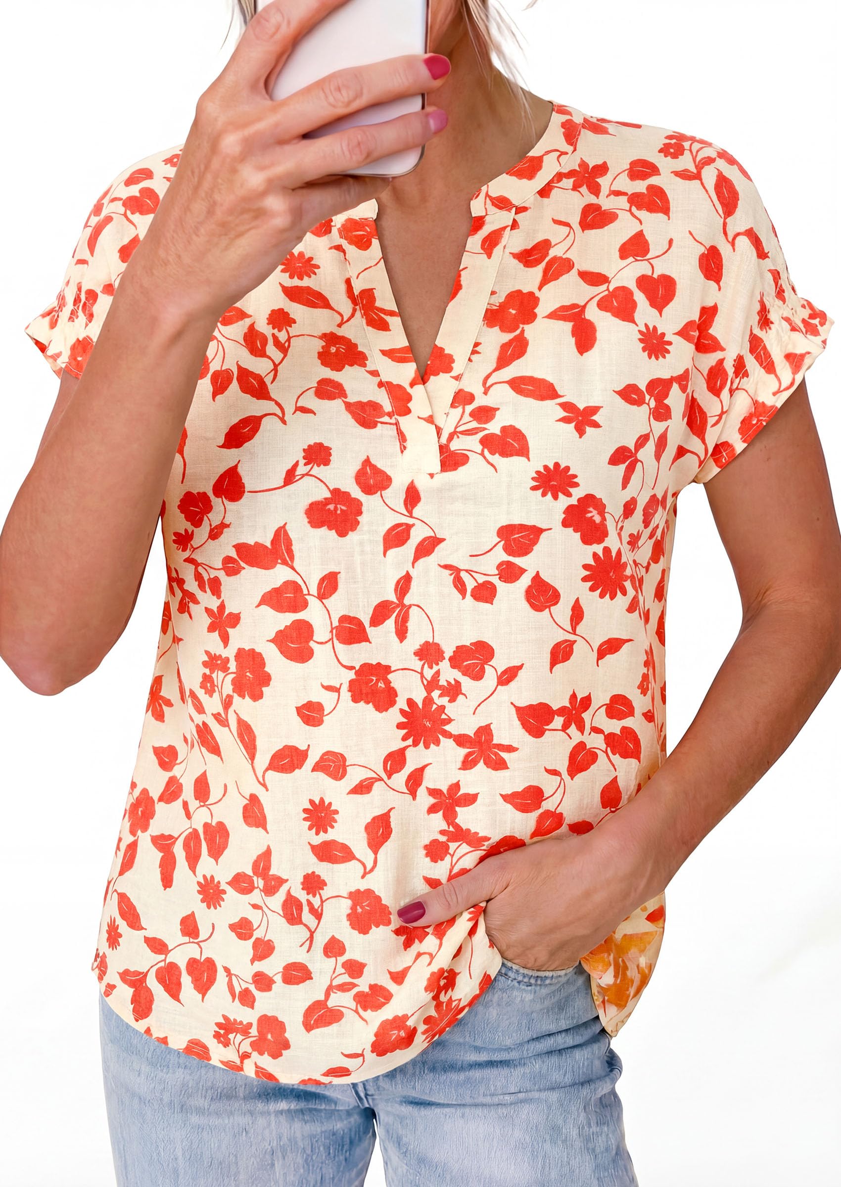 PRETTYGARDEN Womens Floral Print Short Sleeve Summer Tops Trendy V Neck Loose Boho Shirts Casual Work Blouses PRETTYGARDEN