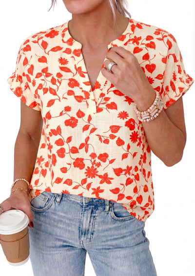 PRETTYGARDEN Womens Floral Print Short Sleeve Summer Tops Trendy V Neck Loose Boho Shirts Casual Work Blouses PRETTYGARDEN