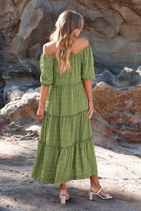 Casual Maxi Dresses Summer Short Sleeve Off The Shoulder Ruffle Tiered Flowy Boho Party Beach Long Dress