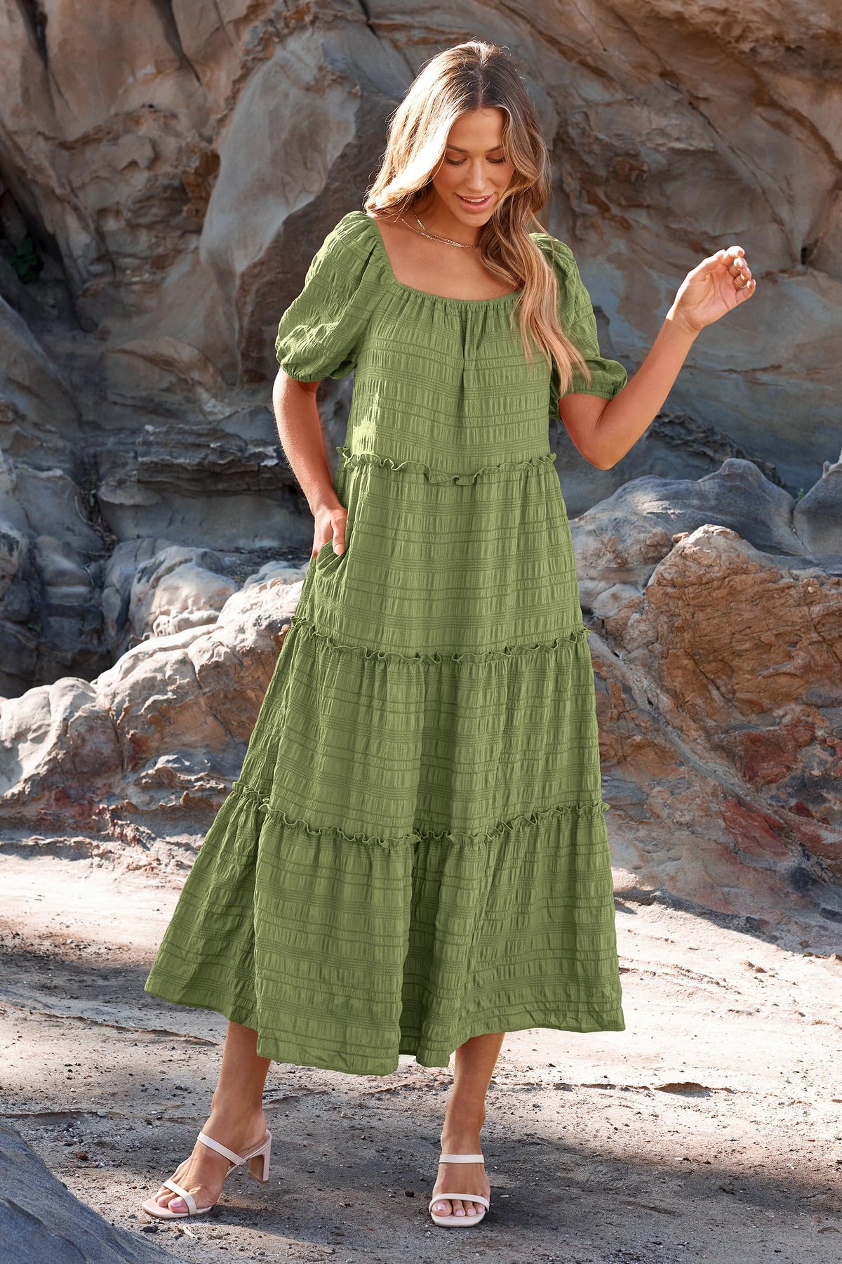 Casual Maxi Dresses Summer Short Sleeve Off The Shoulder Ruffle Tiered Flowy Boho Party Beach Long Dress