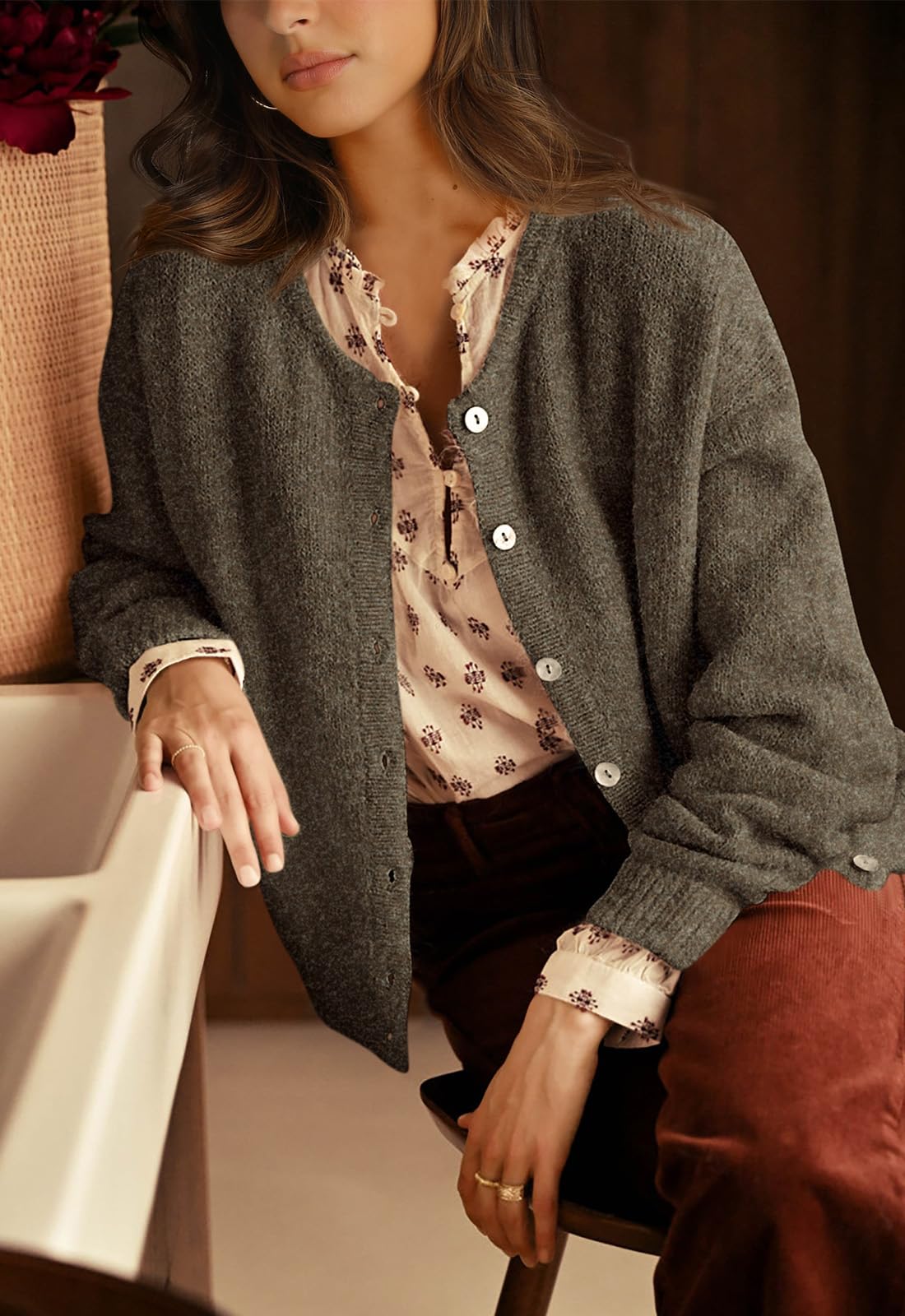 PRETTYGARDEN Long Sleeve Crewneck Button Down Womens Sweaters Fall Open Front Chunky Cardigan Sweaters for Women PRETTYGARDEN