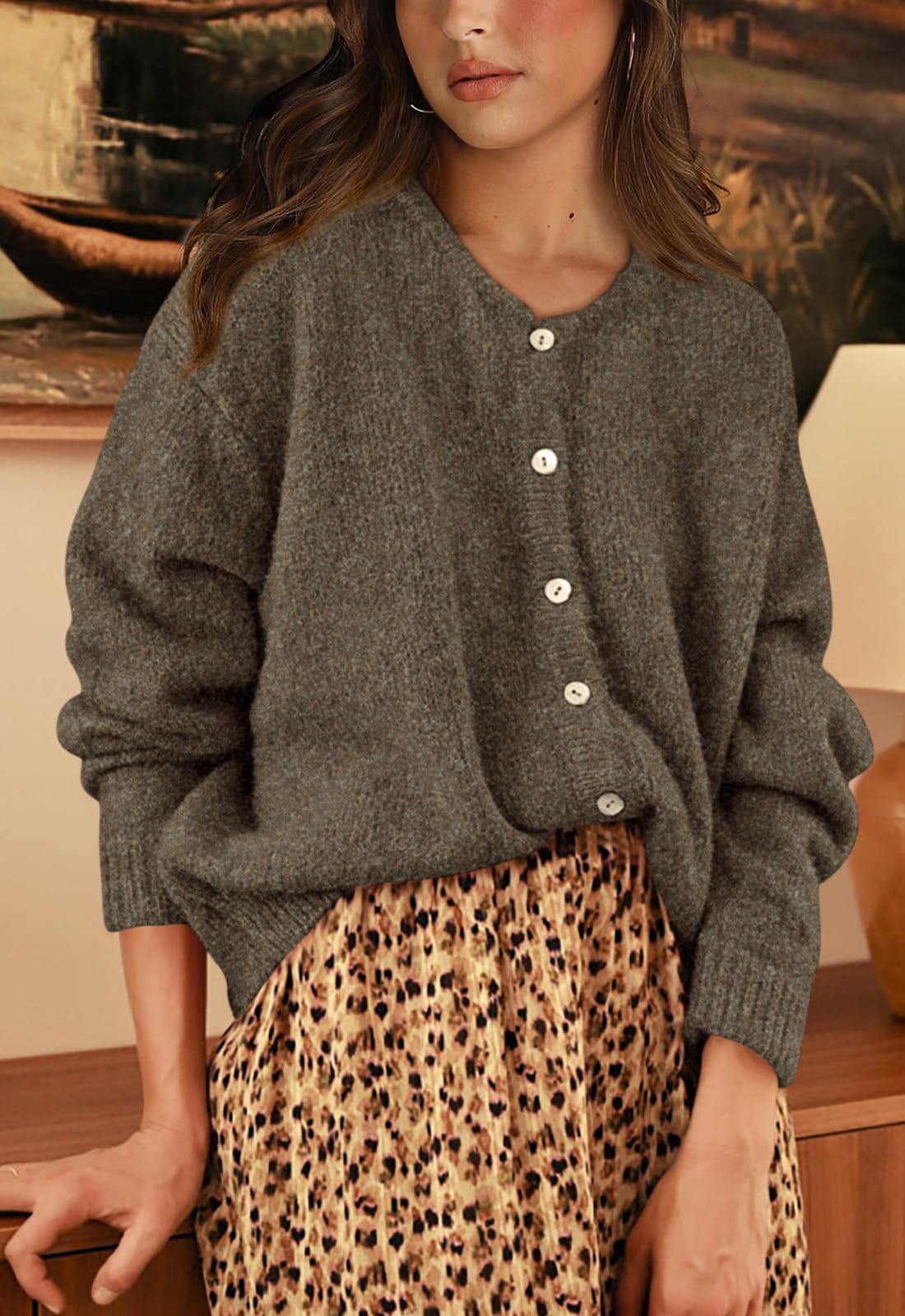 PRETTYGARDEN Long Sleeve Crewneck Button Down Womens Sweaters Fall Open Front Chunky Cardigan Sweaters for Women PRETTYGARDEN