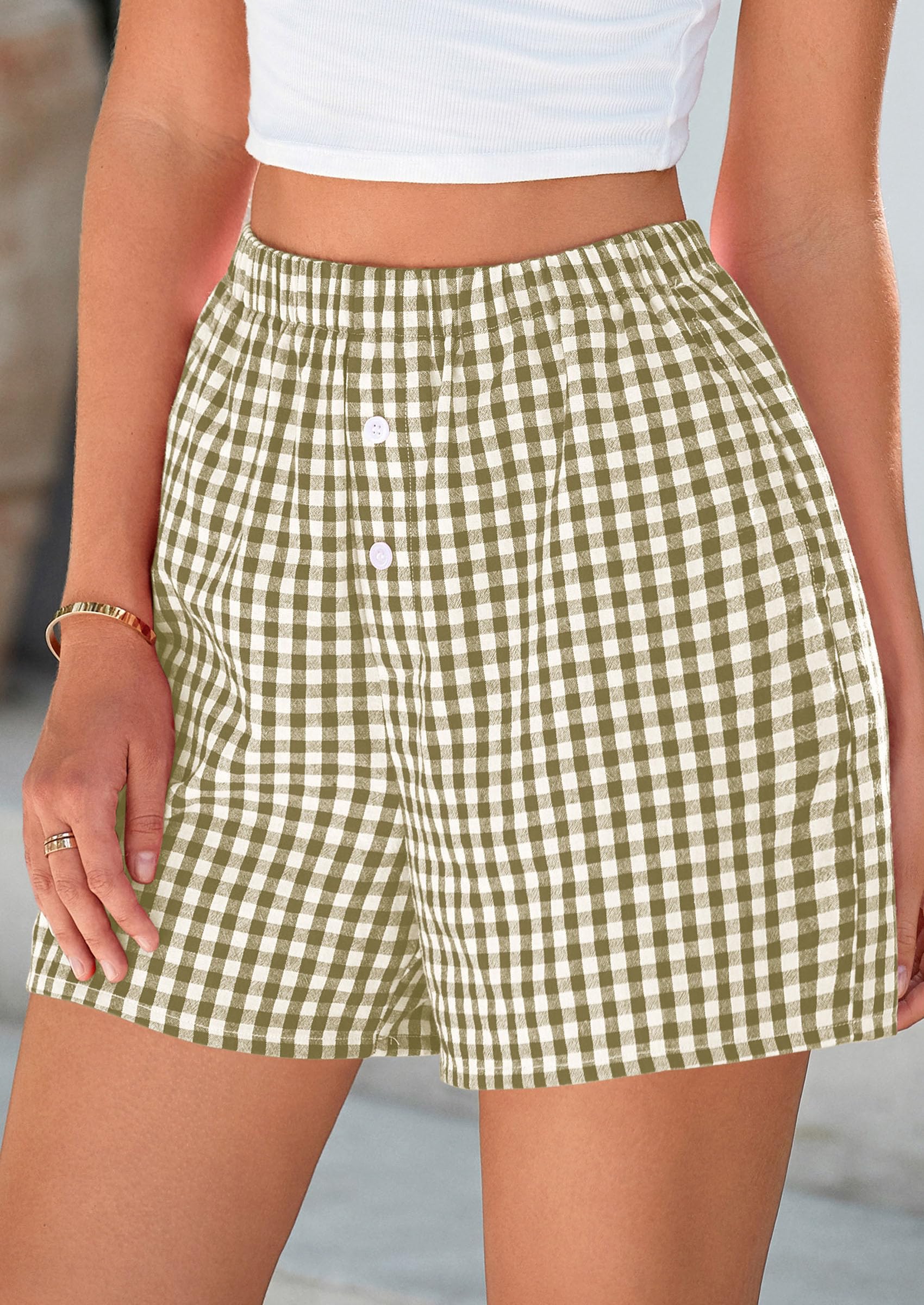 PRETTYGARDEN Womens Shorts Boxers Summer Gingham Pajama Lounge Sleep Y2K Plaid Pj Shorts Beach Bottoms