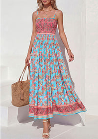 PRETTYGARDEN Womens Floral Maxi Dress Boho Casual Summer Spaghetti Strap Smocked Sleeveless Flowy Beach Vacation Dresses