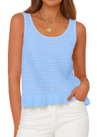 PRETTYGARDEN Womens Spring Crochet Tops Summer Sleeveless Scoop Neck Boho Sweater Tank Top Cute Beach Vacation Clothes PRETTYGARDEN