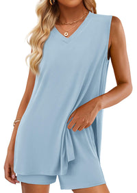 PRETTYGARDEN Women's Two Piece Lounge Set Summer Casual Oversized Shirts Biker Shorts Matching Airport Travel Outfit