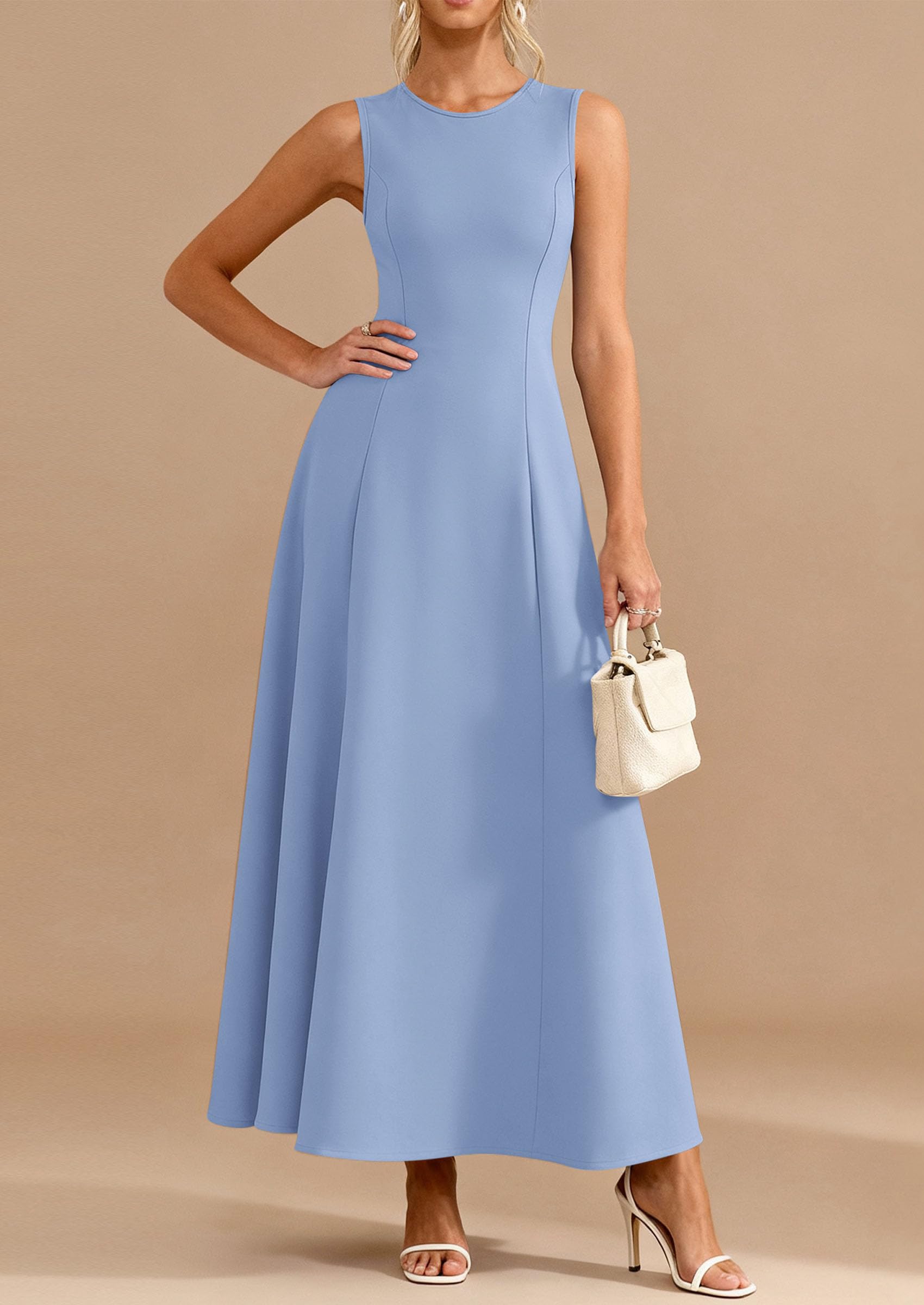 PRETTYGARDEN Women's Summer Tank Maxi Dress Spring Sleeveless Swing A Line Long Flowy Elegant Cocktail Dresses Pockets PRETTYGARDEN