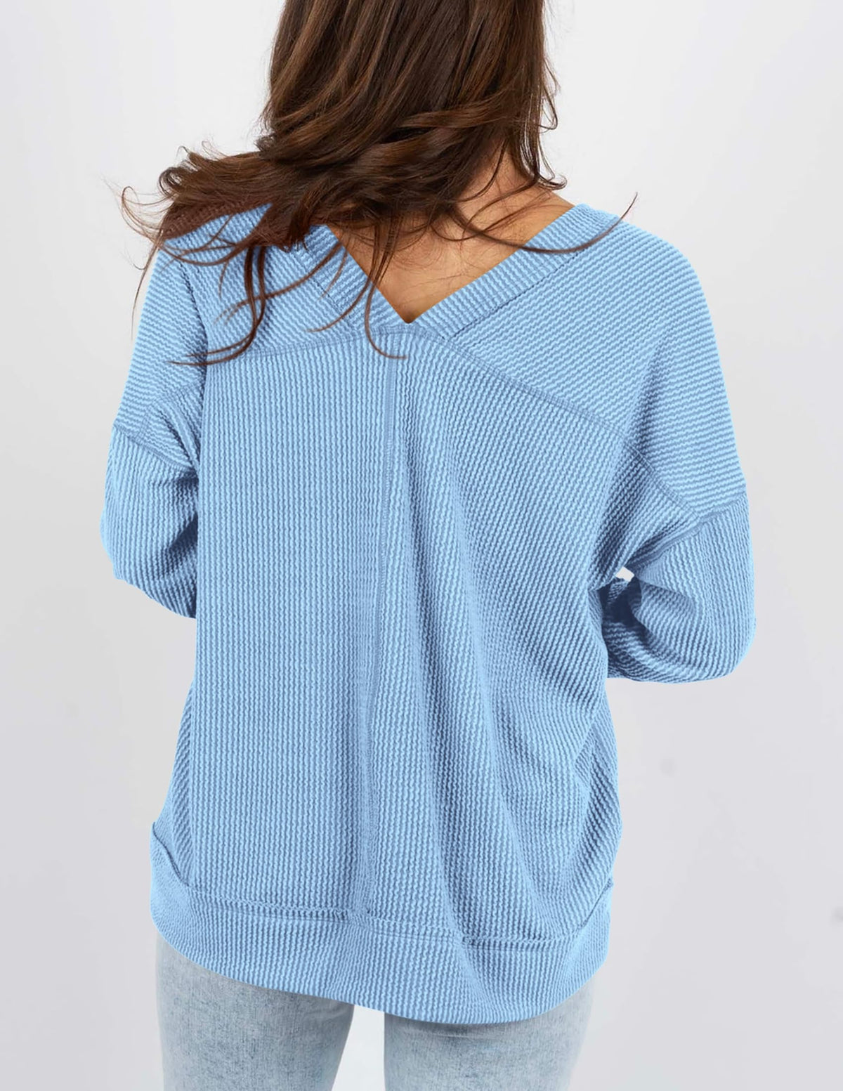 Women's Casual Long Sleeve Going Out Ribbed V Neck Loose Fit Trendy Cute Blouses