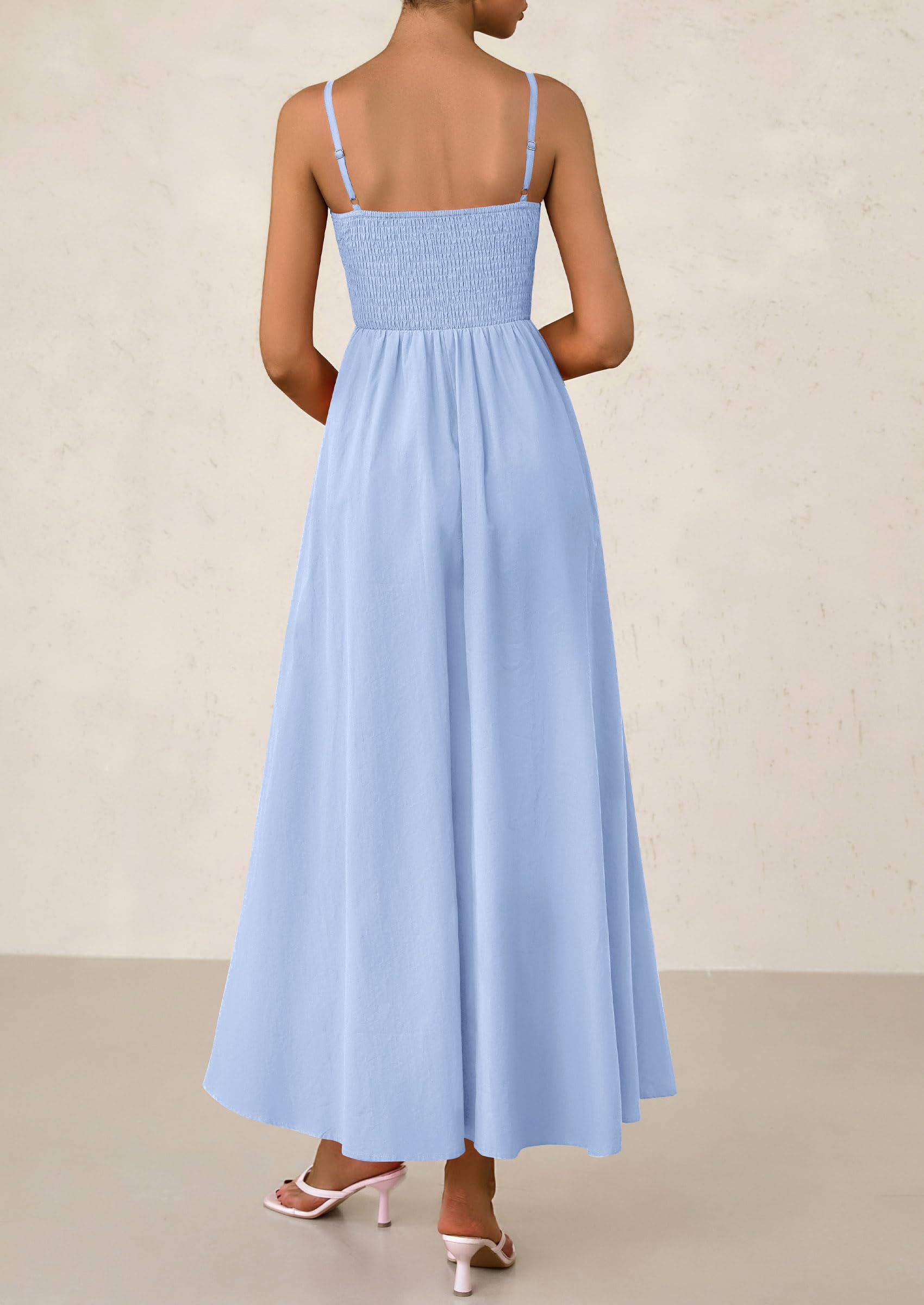 PRETTYGARDEN Women's Smocked Maxi Dresses Beach Sundress Casual Spaghetti Strap Swing A Line Long Flowy Dress