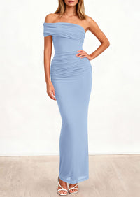 PRETTYGARDEN Women's Wedding Guest Cocktail Dresses One Off The Shoulder Ruched Bodycon Formal Maxi Party Summer Outfits PRETTYGARDEN