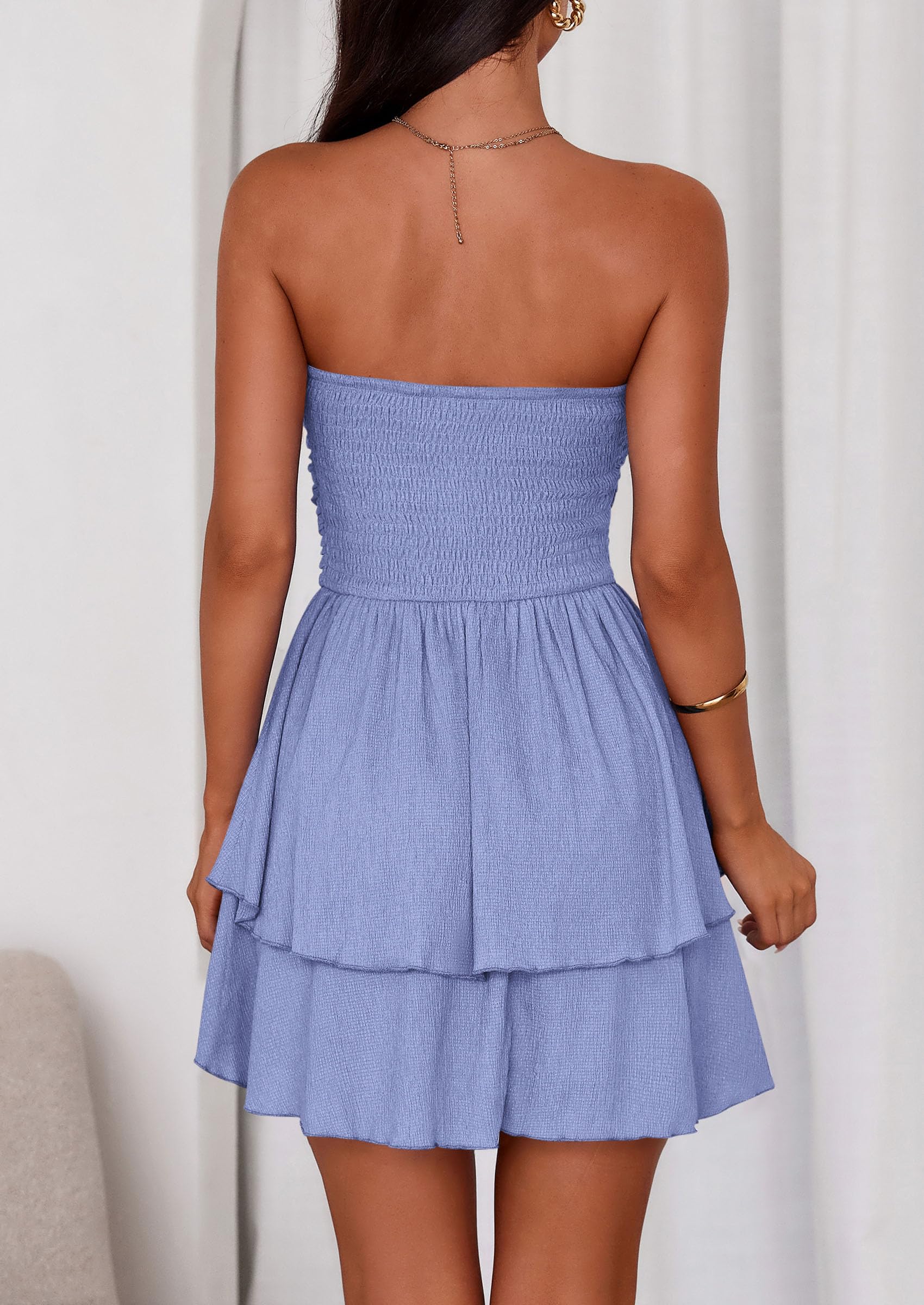 PRETTYGARDEN Women's Summer Strapless Tube Mini Dress Off Shoulder Smocked Ruffle A Line Flowy Short Party Club Dresses