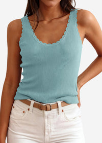 PRETTYGARDEN Womens Summer Sleeveless Tank Tops V Neck Ruffle Lightweight Ribbed Knit Shirt Casual Going Out Top PRETTYGARDEN