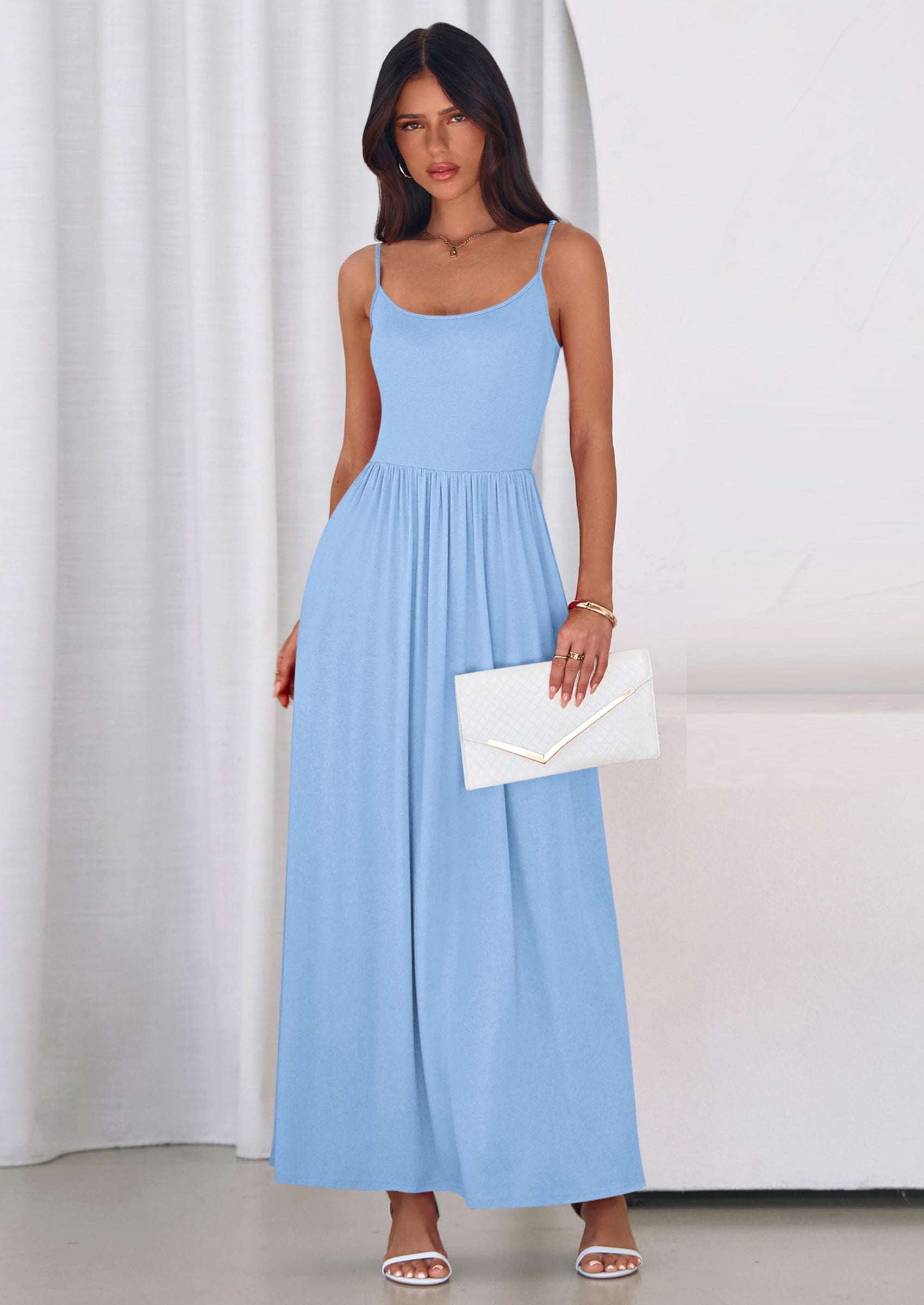 PRETTYGARDEN Womens Spaghetti Strap Maxi Dresses Sleeveless Summer Dress Long Casual Knit Flowy Beach Sundresses with Pockets PRETTYGARDEN