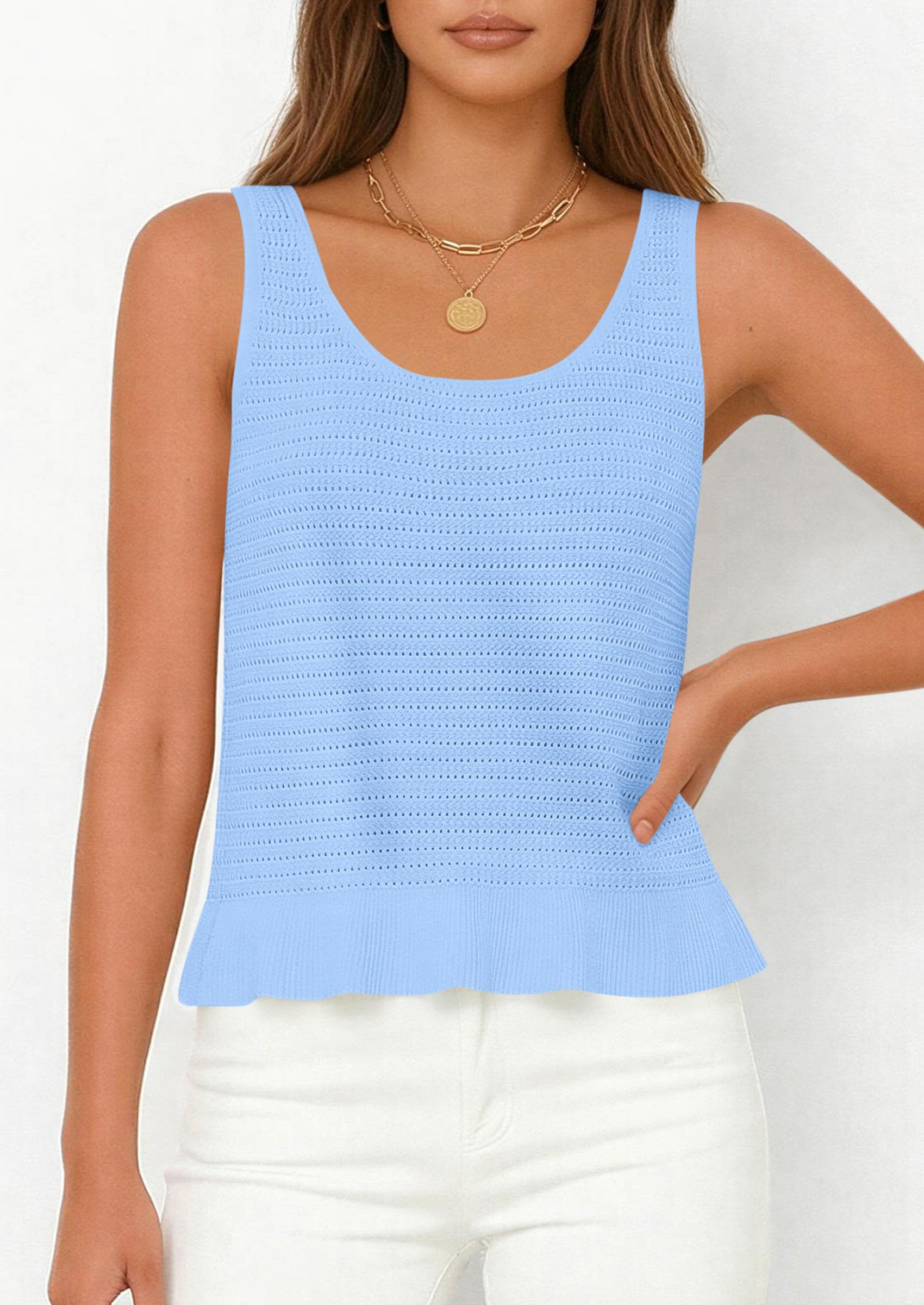 PRETTYGARDEN Womens Spring Crochet Tops Summer Sleeveless Scoop Neck Boho Sweater Tank Top Cute Beach Vacation Clothes PRETTYGARDEN