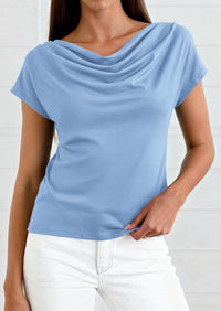 PRETTYGARDEN Blouses for Women Dressy Casual 2026 Summer Cowl Neck Short Sleeve Tops Spring Work Office Teacher Shirts PRETTYGARDEN