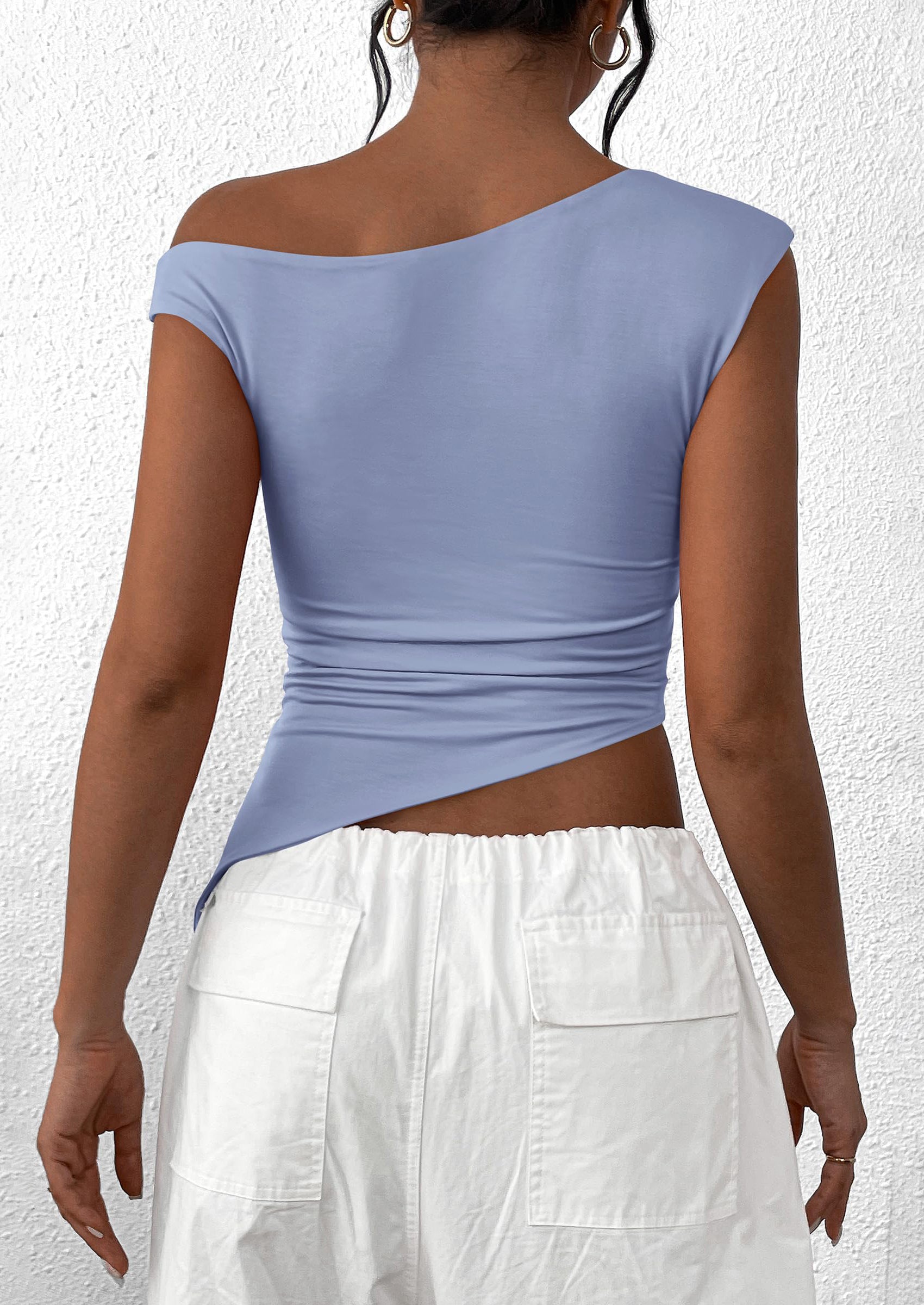 PRETTYGARDEN Womens Off The Shoulder Tops Summer Sleeveless One Shoulder Ruched Asymmetrical Y2K Going Out Crop Tank Top