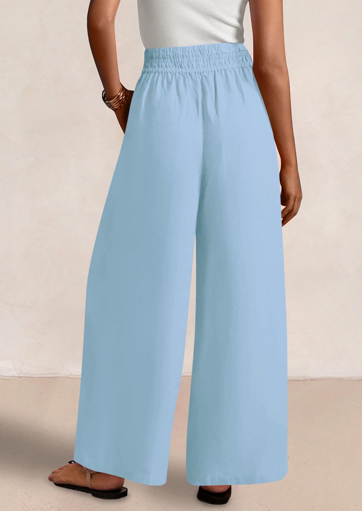 Womens Wide Leg Pants Casual 2025 Elastic Waist Loose Flowy Palazzo Pants Trousers with Pockets