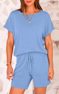 PRETTYGARDEN Two Piece Set for Women Summer Lounge Sets Shorts And Short Sleeve Tops Knitted Matching Travel Spring Outfits PRETTYGARDEN