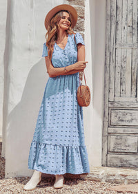 PRETTYGARDEN Womens Dresses Summer Maxi Dress Boho Short Sleeve V Neck Swiss Dot Ruffle Tiered Smocked Flowy Long Dress PRETTYGARDEN