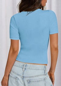 PRETTYGARDEN Women Summer Crew Neck Short Sleeve Tops Ribbed Knit Slim Fit Fashion Basic Tee Shirts Casual Going Out Top PRETTYGARDEN