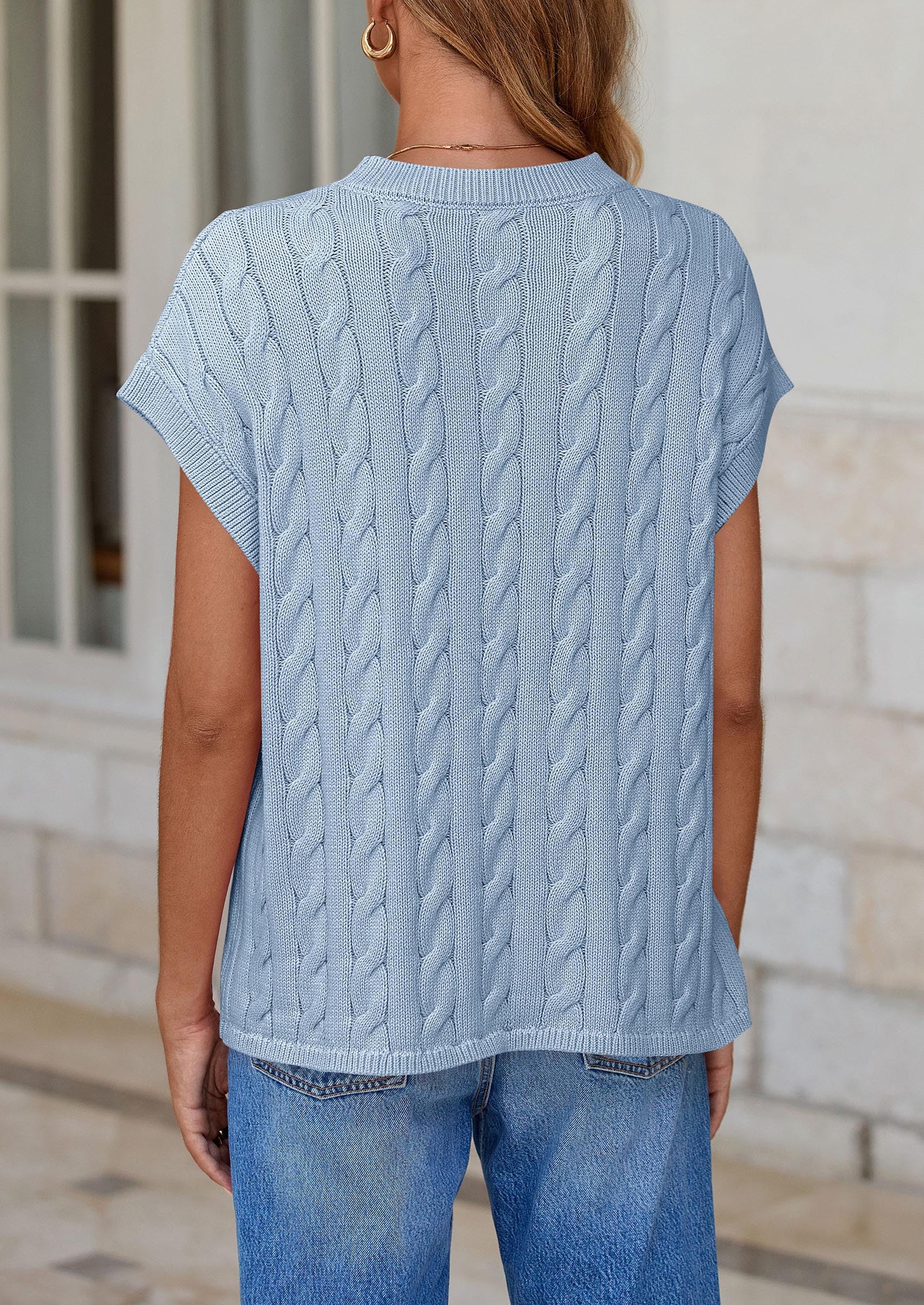 PRETTYGARDEN Women's Sweater Vest Summer Short Sleeve Tops Casual Crewneck Knit Oversized Pullover Trendy Spring Outfits