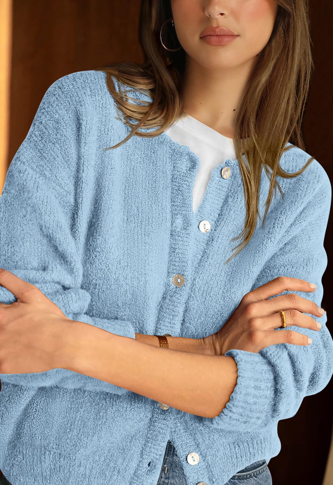 PRETTYGARDEN Long Sleeve Crewneck Button Down Womens Sweaters Fall Open Front Chunky Cardigan Sweaters for Women PRETTYGARDEN