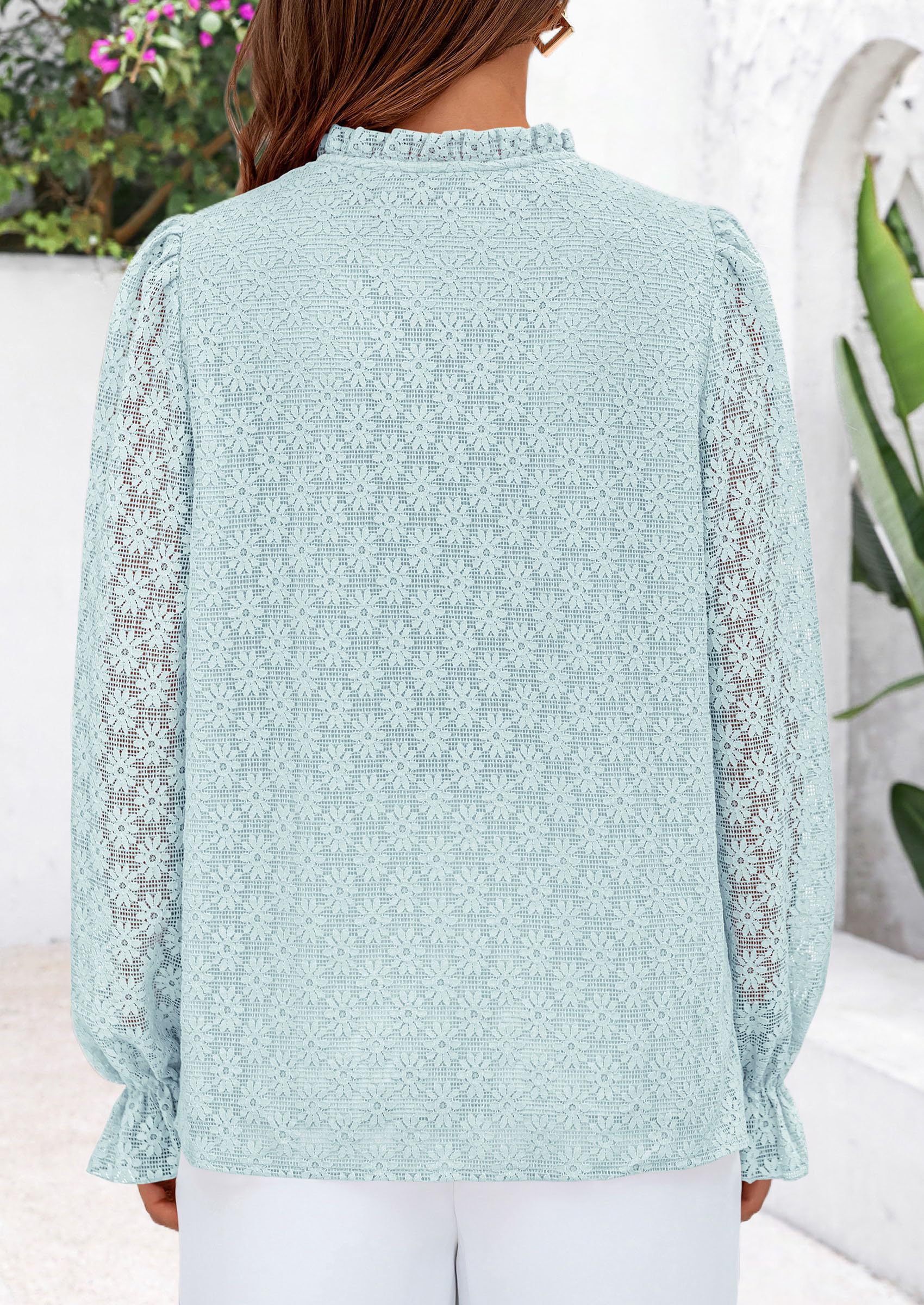 PRETTYGARDEN Lace Long Sleeve Tops for Women Eyelet Blouses Dressy Casual Hollow Out Button Down Shirts Summer Outfits