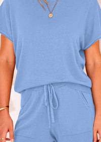 PRETTYGARDEN Two Piece Set for Women Summer Lounge Sets Shorts And Short Sleeve Tops Knitted Matching Travel Spring Outfits PRETTYGARDEN