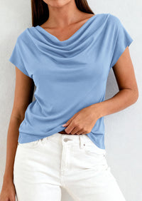 PRETTYGARDEN Blouses for Women Dressy Casual 2026 Summer Cowl Neck Short Sleeve Tops Spring Work Office Teacher Shirts PRETTYGARDEN