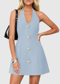 PRETTYGARDEN Cocktail Dresses for Women Short Summer Elegant Halter V Neck Sleeveless A Line Spring Mini Party Dress PRETTYGARDEN