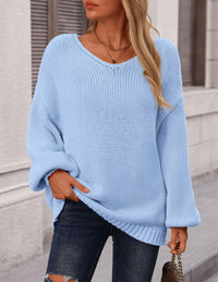 Fall Sweaters Chunky Loose Long Sleeve V Neck Oversized Dressy Casual Knit Pullover Tops