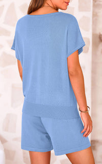 PRETTYGARDEN Two Piece Set for Women Summer Lounge Sets Shorts And Short Sleeve Tops Knitted Matching Travel Spring Outfits PRETTYGARDEN