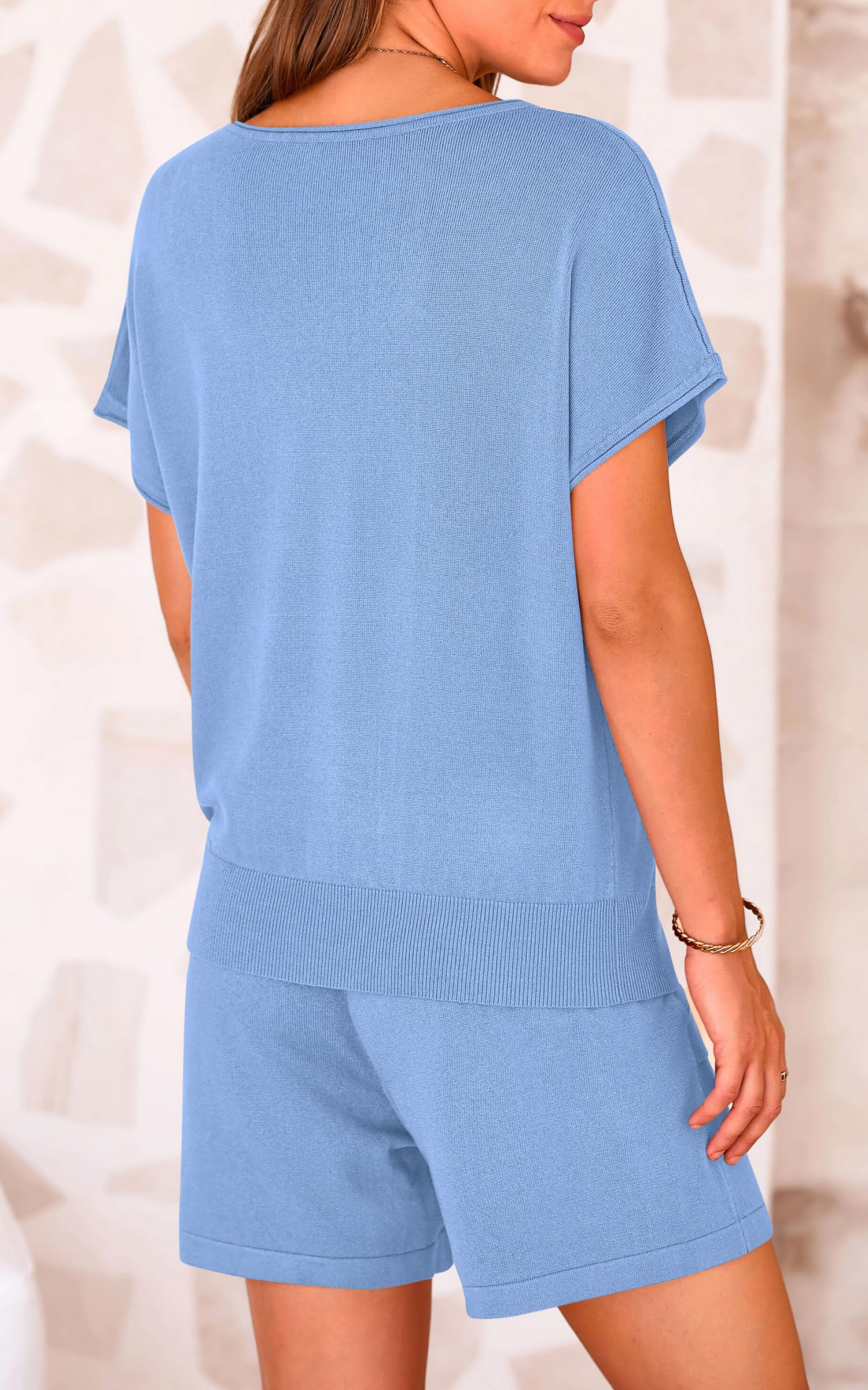 PRETTYGARDEN Two Piece Set for Women Summer Lounge Sets Shorts And Short Sleeve Tops Knitted Matching Travel Spring Outfits PRETTYGARDEN