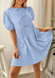 Womens Summer Casual Short Sleeve Dresses A Line Bow Tie Front Babydoll Loose Cute Mini Dress with Pockets