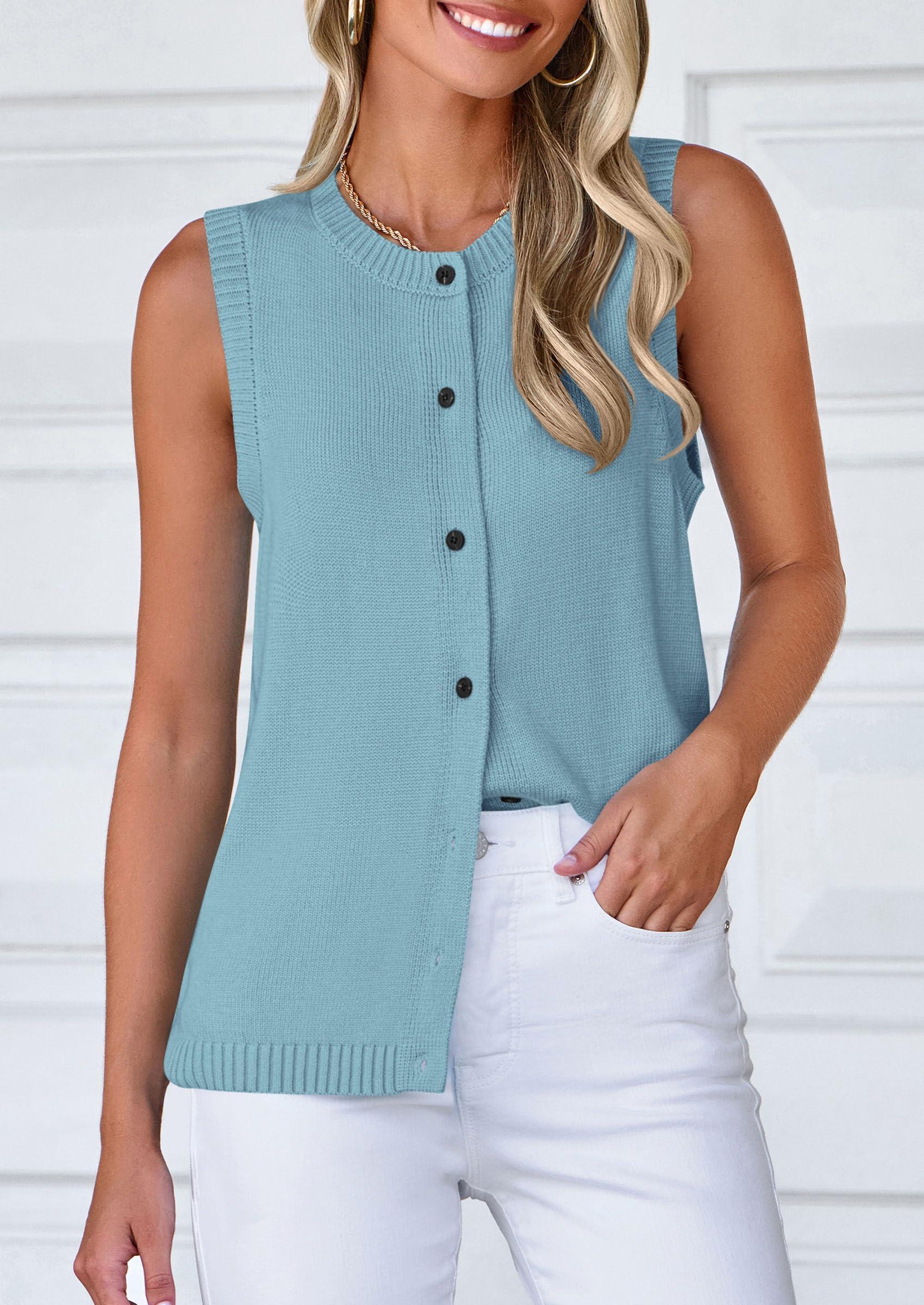 PRETTYGARDEN Sweater Vest Women Spring Summer Casual Lightweight Knit Sleeveless Button Down Tank Tops Trendy Clothes