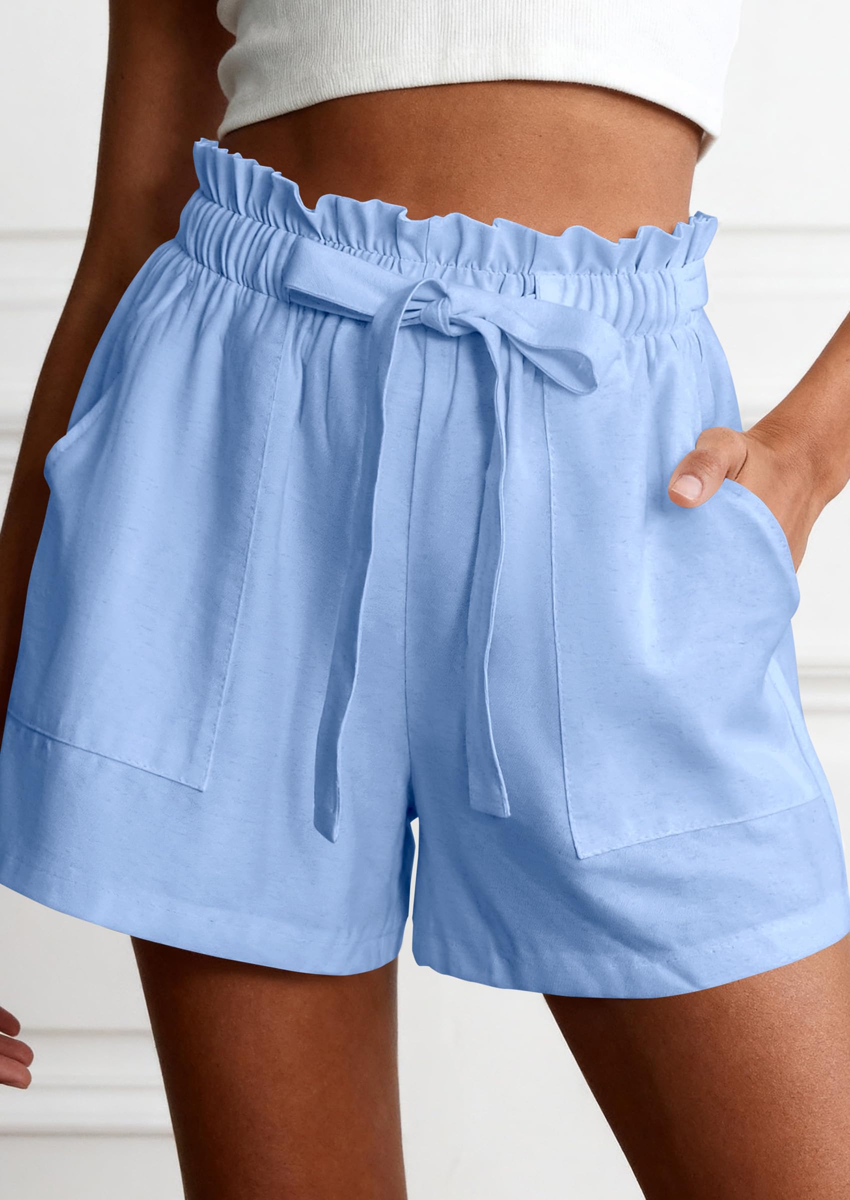 PRETTYGARDEN Summer Shorts for Women Casual Ruffle Drawstring High Waist Wide Leg Comfy Lounge Shorts Beach Cruise Outfits PRETTYGARDEN