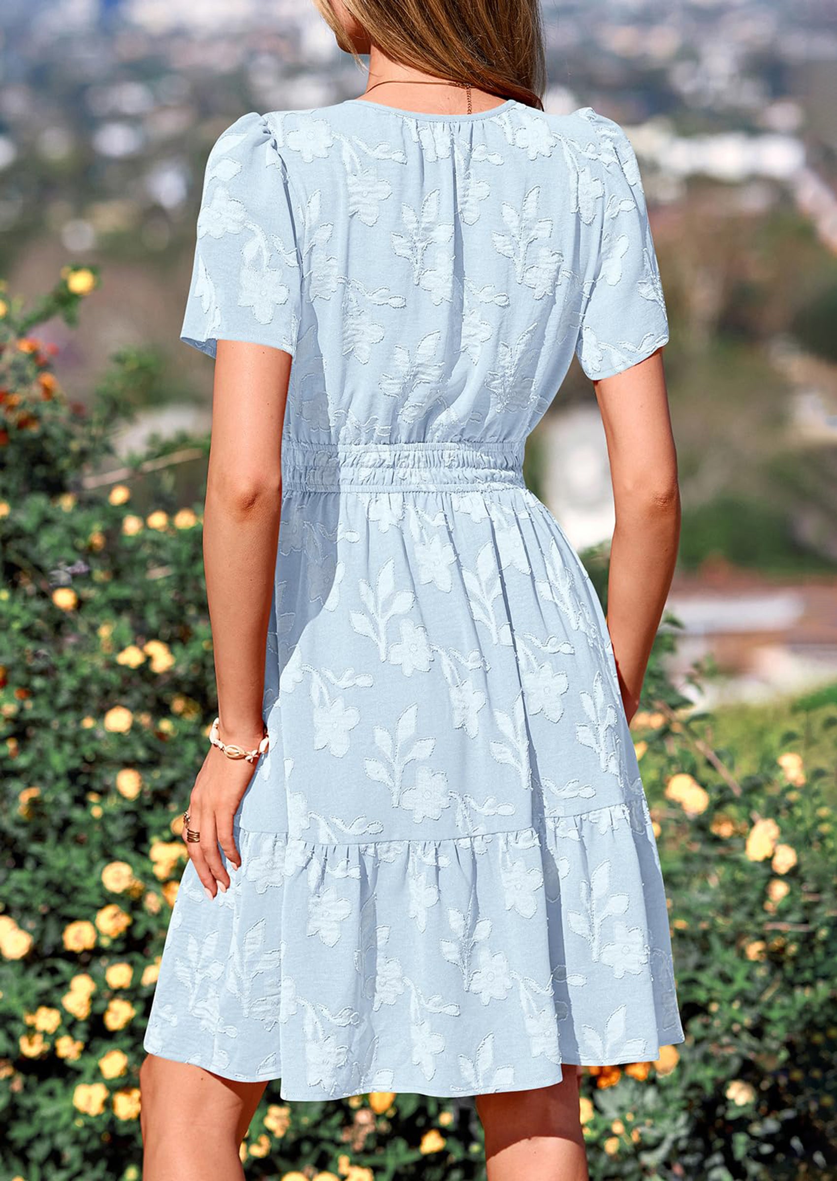PRETTYGARDEN Womens Summer Mini Dress with Pockets Floral Short Sleeve V Neck Elastic Waist Cute Dresses Beach Sundress