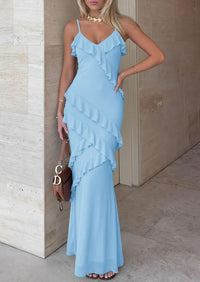 PRETTYGARDEN Women Wedding Guest Cocktail Maxi Dress Spaghetti Strap Sleeveless V Neck Bodycon Mesh Party Summer Outfits