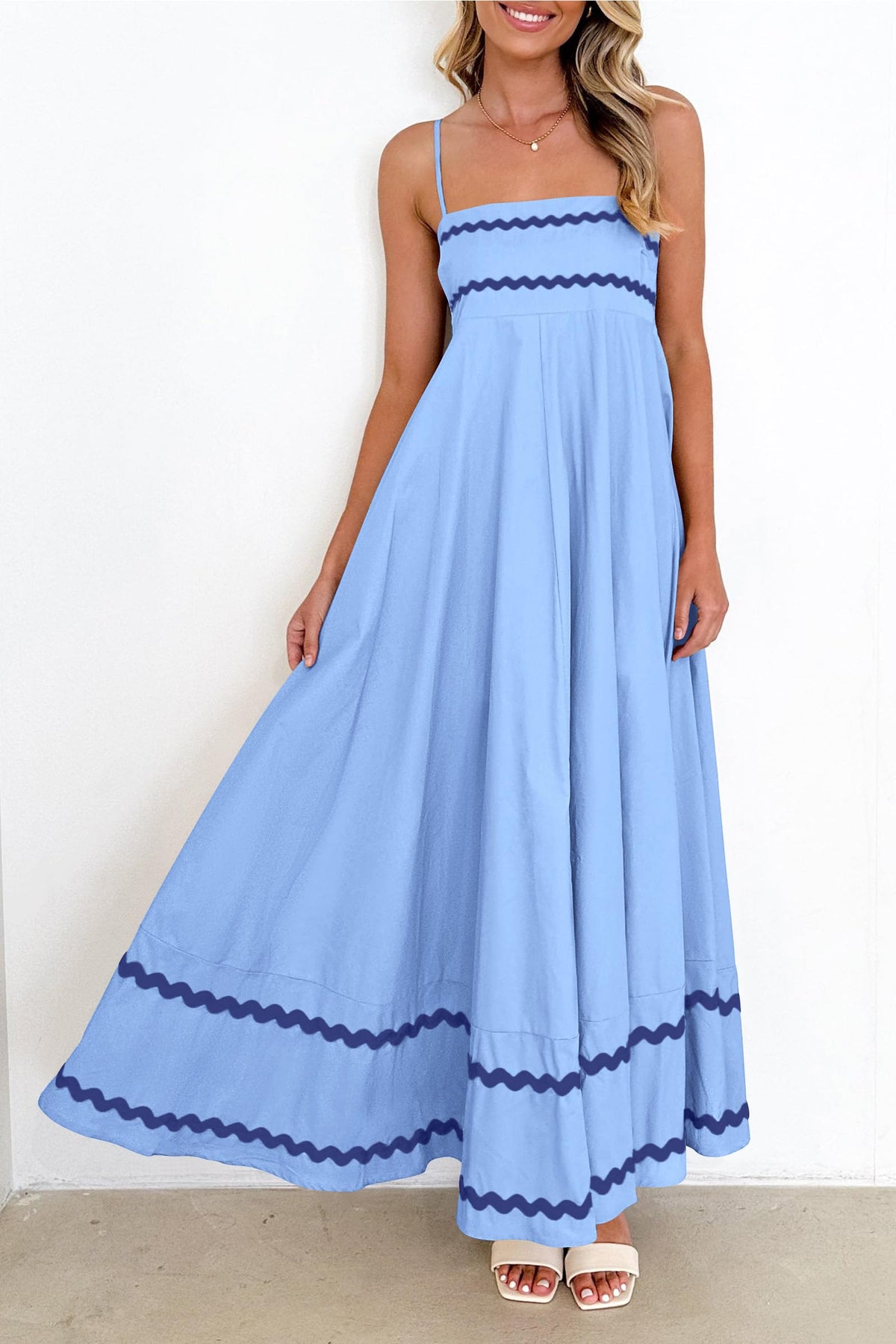 Summer Flowy Maxi Dress Casual Sleeveless Spaghetti Strap Ruffle Beach Long Dresses