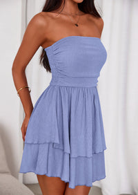 PRETTYGARDEN Women's Summer Strapless Tube Mini Dress Off Shoulder Smocked Ruffle A Line Flowy Short Party Club Dresses