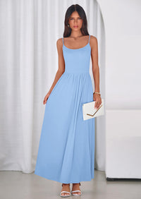 PRETTYGARDEN Womens Spaghetti Strap Maxi Dresses Sleeveless Summer Dress Long Casual Knit Flowy Beach Sundresses with Pockets PRETTYGARDEN