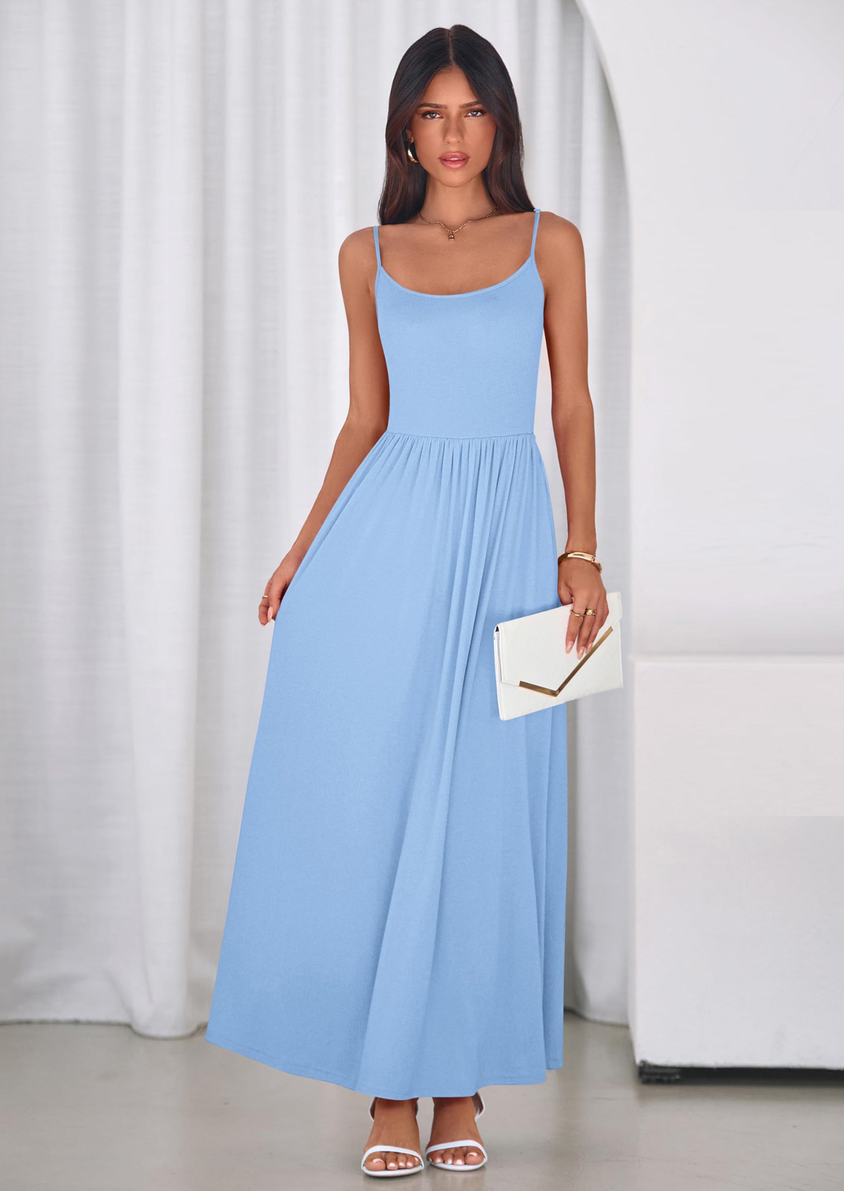 PRETTYGARDEN Womens Spaghetti Strap Maxi Dresses Sleeveless Summer Dress Long Casual Knit Flowy Beach Sundresses with Pockets PRETTYGARDEN