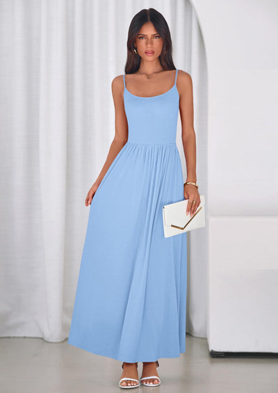 PRETTYGARDEN Womens Spaghetti Strap Maxi Dresses Sleeveless Summer Dress Long Casual Knit Flowy Beach Sundresses with Pockets PRETTYGARDEN