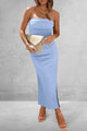 Ribbed Strapless Side Slit Long Going Out Casual Elegant Party Dresses